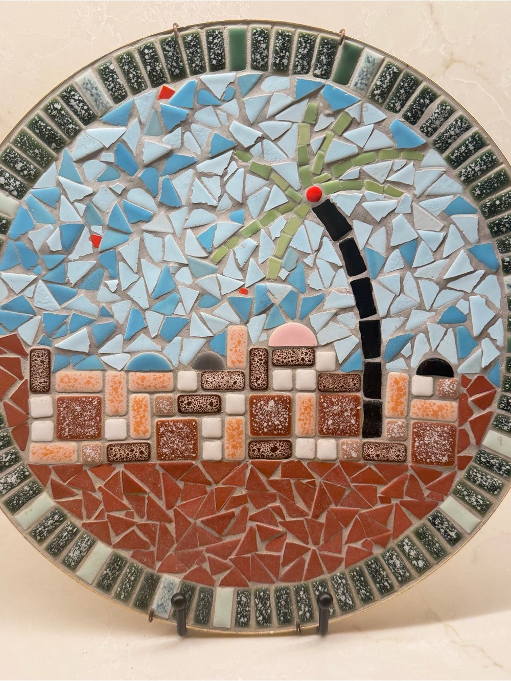 Handmade Mosaic Wall Art Plate - Blue, Green, Brown